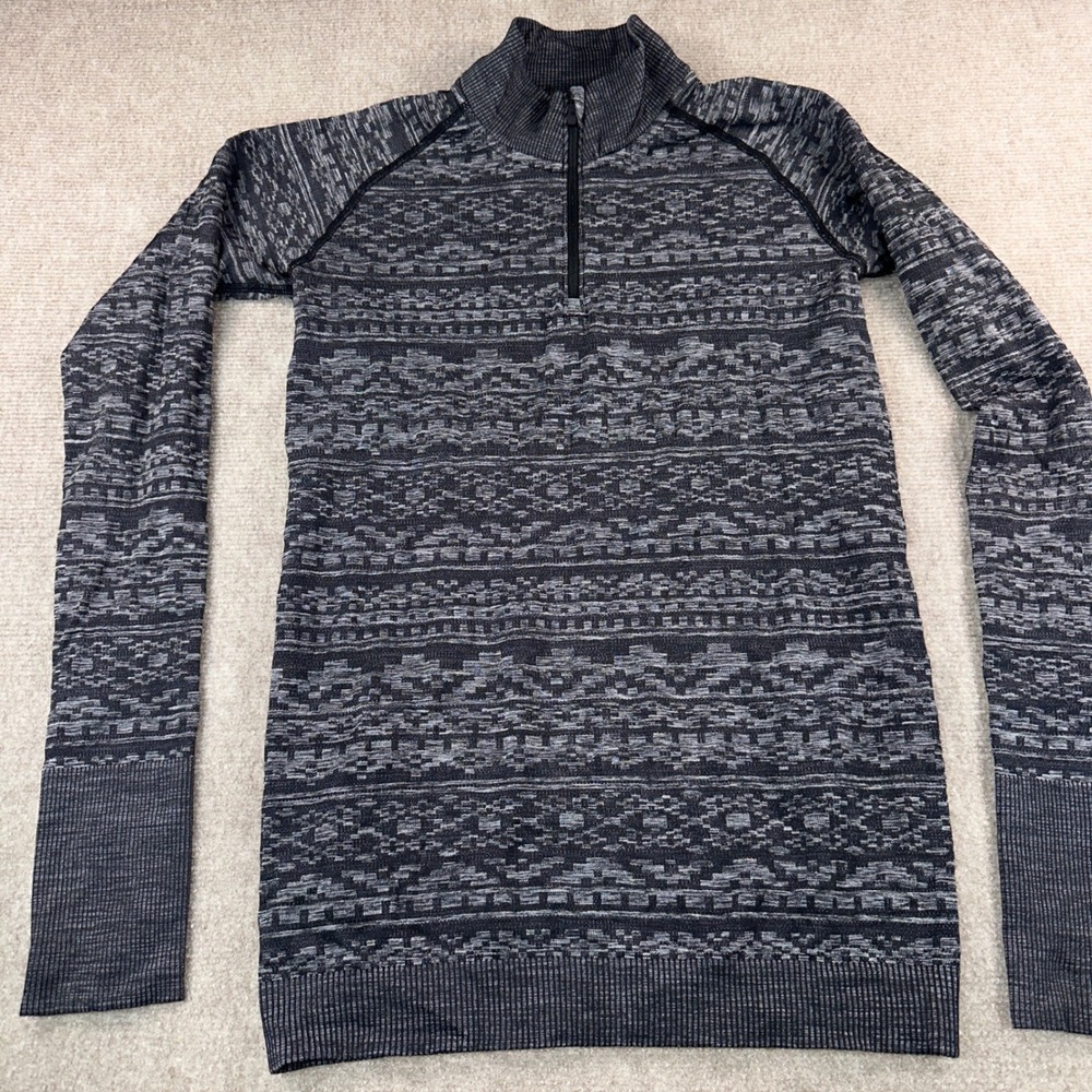 Lululemon Rest Less 1/4 Zip Pullover Black White Jacquard Knit Top 6646